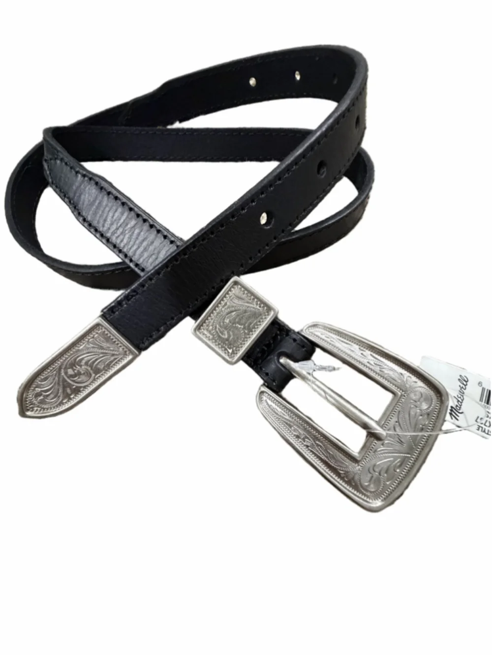 NWT Madewell Women's Leather Western Belt, True Black, XS